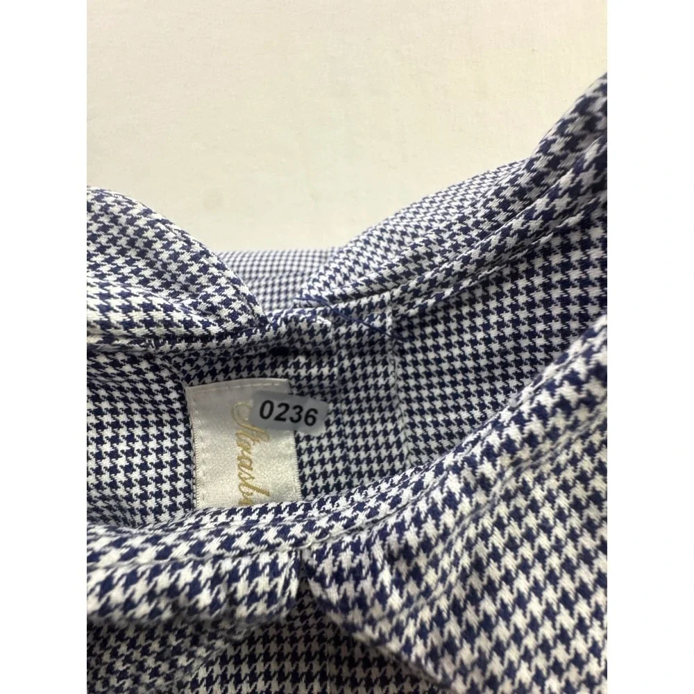 Strasburg Children Blue Houndstooth Embroidered‎ Dress Peter Pan Collar 7Y